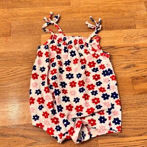 Old Navy Baby Girls Romper 12 18 M Red White Blue Floral Tie Straps 4th of July